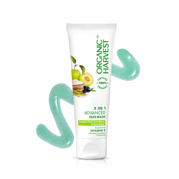 Organic Harvest 3-In-1 Advanced Face Wash: Kakadu Plum, Acai Berry & Rice Water |Paraben-Free, 100Gm