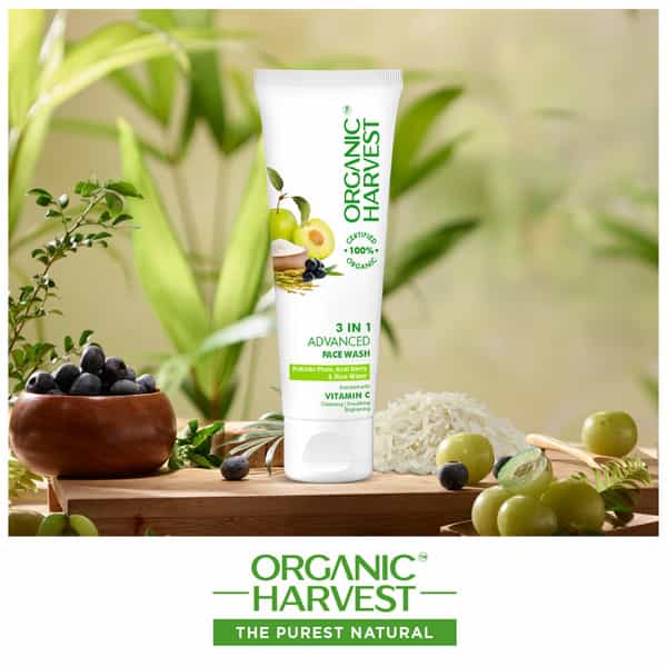 Organic Harvest 3-In-1 Advanced Face Wash: Kakadu Plum, Acai Berry & Rice Water |Paraben-Free, 100Gm