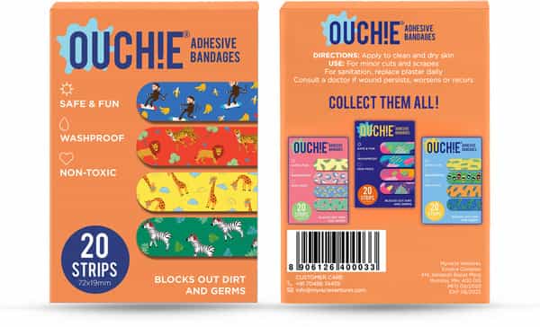 Ouchie Non-Toxic Printed Bandages - Orange - 20 Bandages