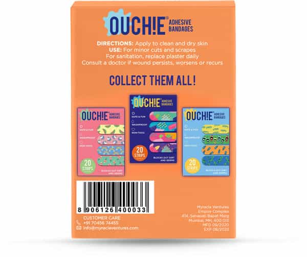 Ouchie Non-Toxic Printed Bandages - Orange - 20 Bandages