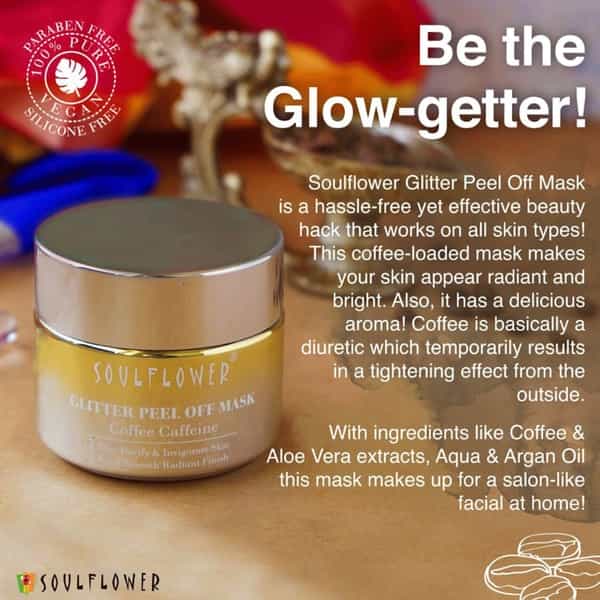 Soulflower Coffee Caffeine Glitter Peel Off Mask Tone Purify & Invigorate Skin- 100G