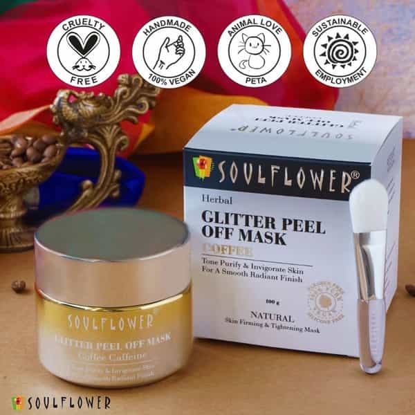 Soulflower Coffee Caffeine Glitter Peel Off Mask Tone Purify & Invigorate Skin- 100G