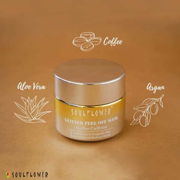 Soulflower Coffee Caffeine Glitter Peel Off Mask Tone Purify & Invigorate Skin- 100G