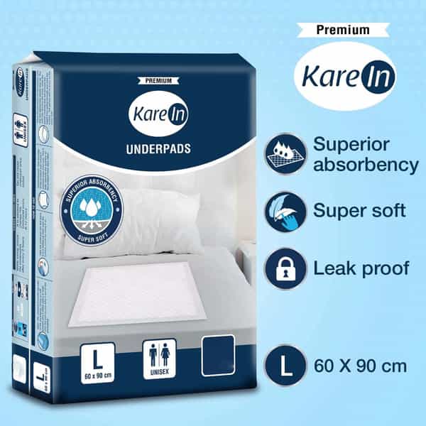 Kare In Premium High Absorbency Underpads Unisex Large(60-90Cm) Pack Of 10