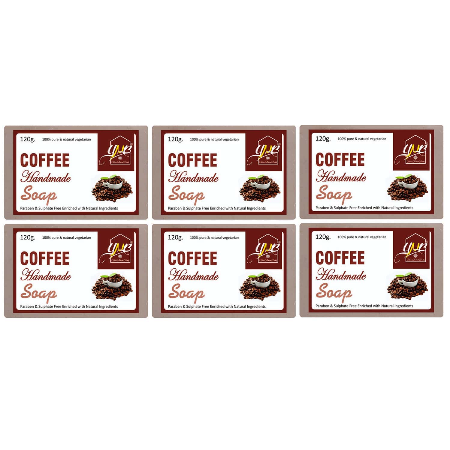 Ynb Yours Natural Buddy Organic Coffee Handmade Sls & Paraben Free Soap 120g (pack Of 6)