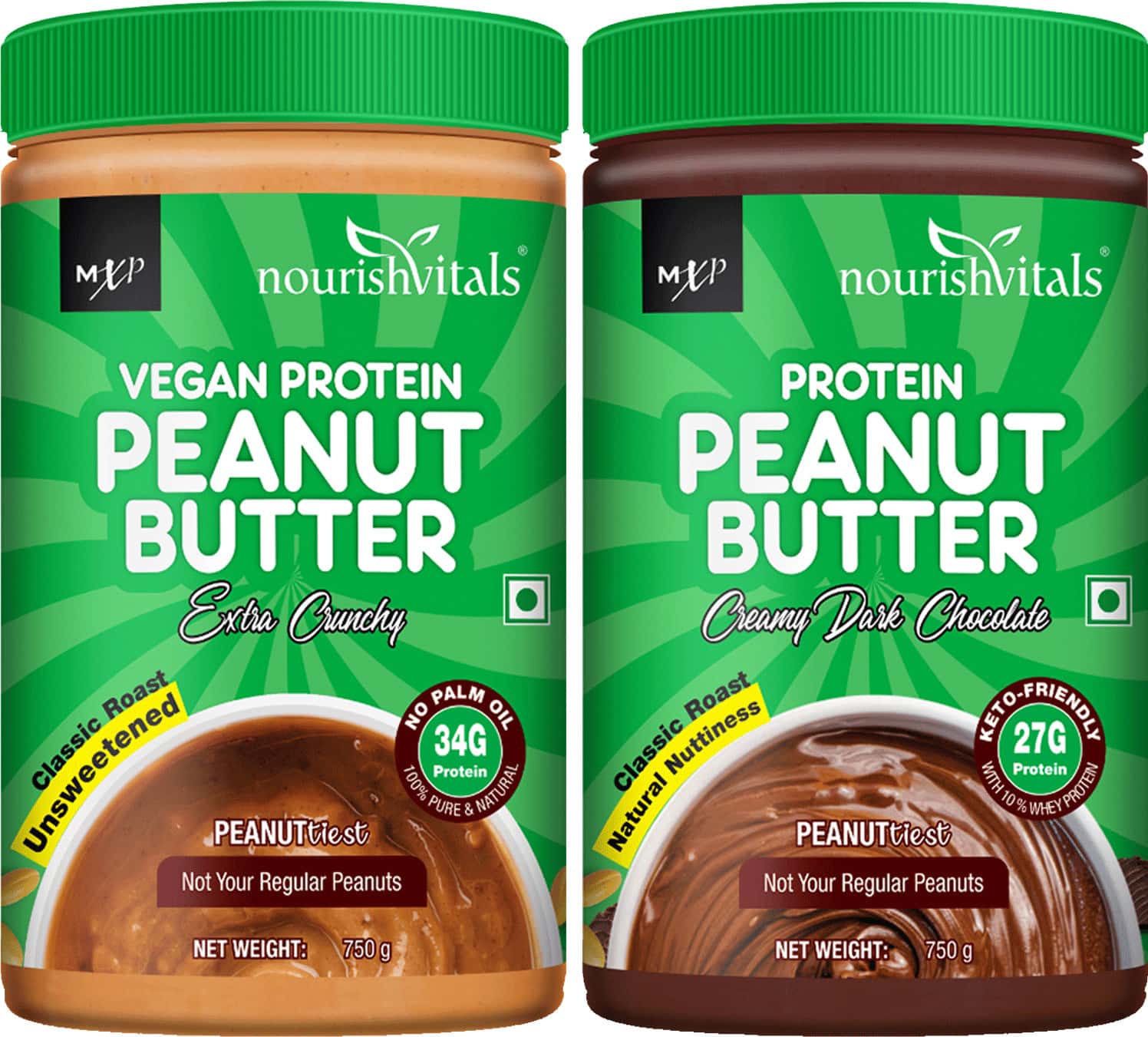 Nourishvitals Irresistibly Tasty Combo 750 G + Protein Peanut Butter (Creamy Dark Chocolate) 750 G