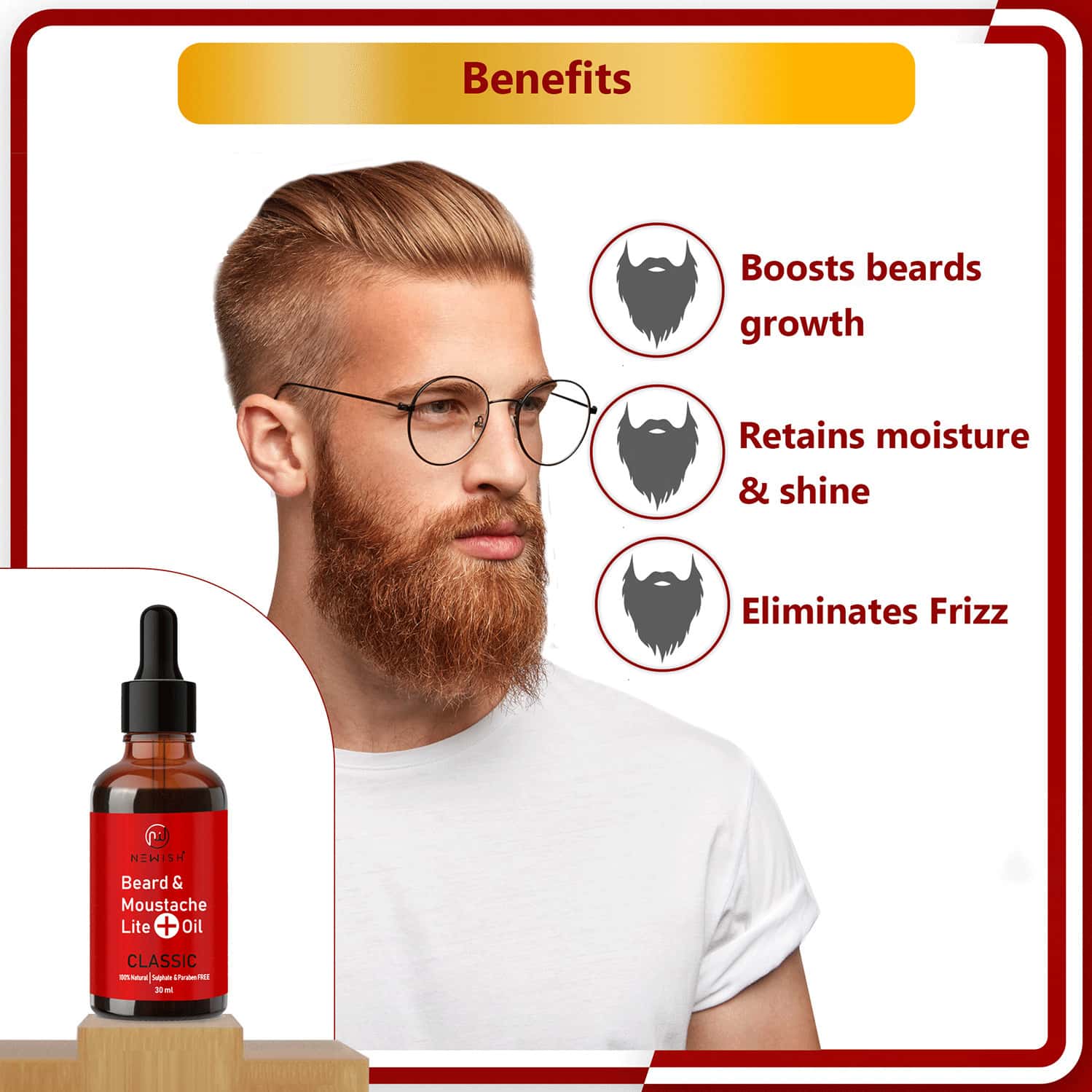 Buy NEWISH BEARD OIL MEN FOR ORIGINAL GROWTH 30ML (PACK OF 2) Online