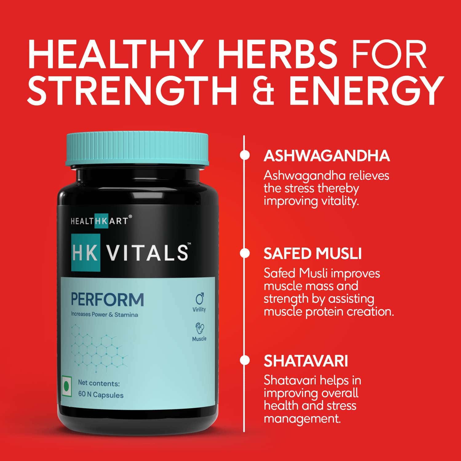 Buy HEALTHKART HK VITALS PERFORM, WITH 15 AYURVEDIC HERBS, FOR POWER
