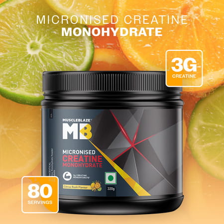 Muscleblaze Micronized Creatine Monohydrate Powder | Citrus Rush (80 Servings | 320g) With Shaker