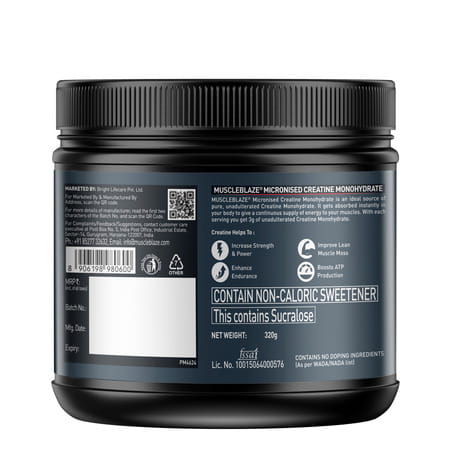 Muscleblaze Micronized Creatine Monohydrate Powder | Citrus Rush (80 Servings | 320g) With Shaker