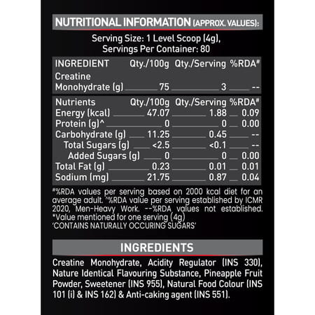 Muscleblaze Micronized Creatine Monohydrate Powder | Citrus Rush (80 Servings | 320g) With Shaker