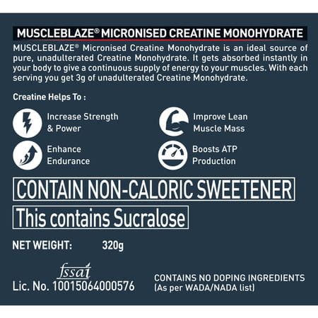 Muscleblaze Micronized Creatine Monohydrate Powder | Citrus Rush (80 Servings | 320g) With Shaker