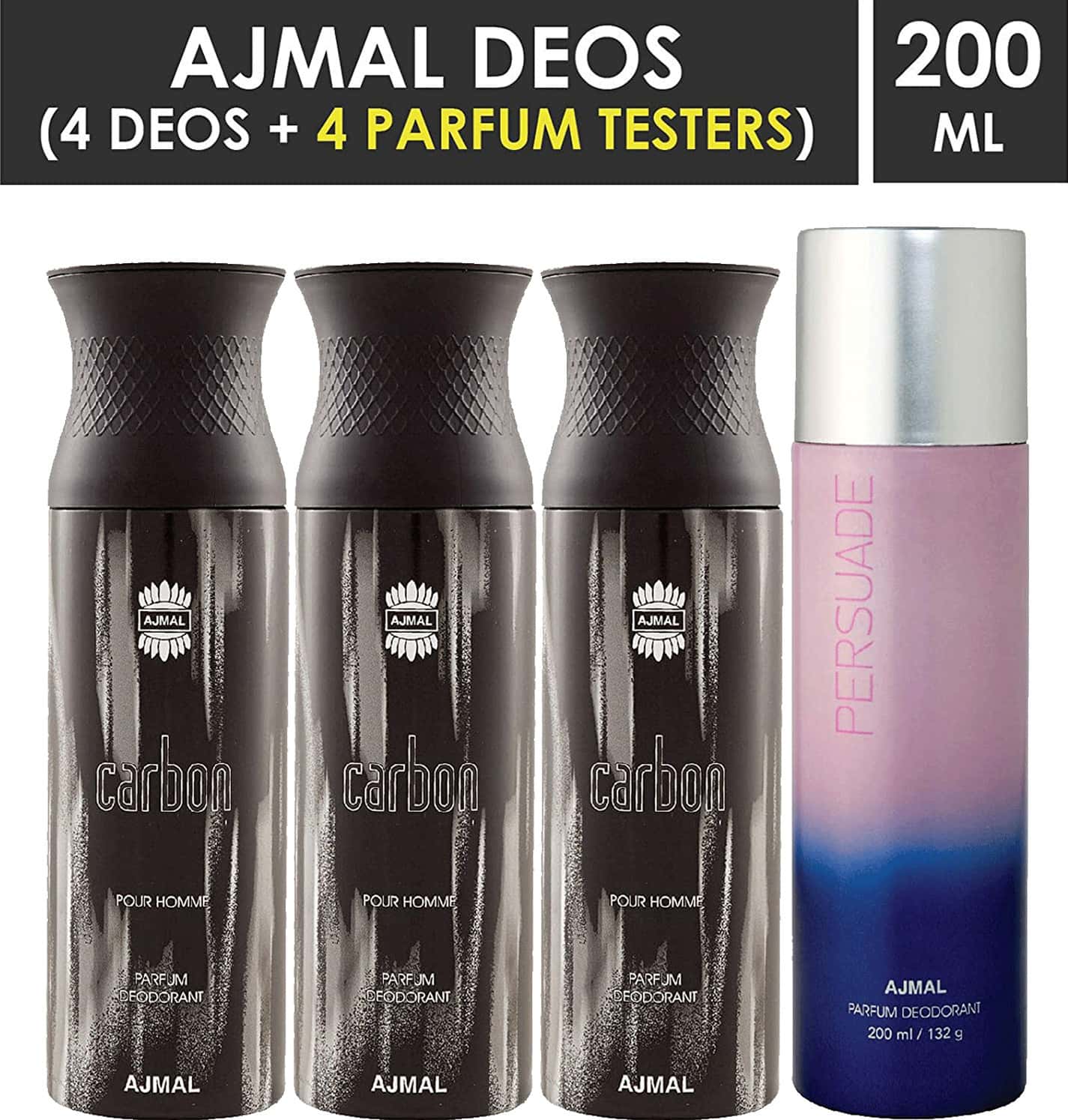 Buy AJMAL 3 CARBON FOR MEN AND 1 PERSUADE FOR UNISEX DEODORANTS EACH ...