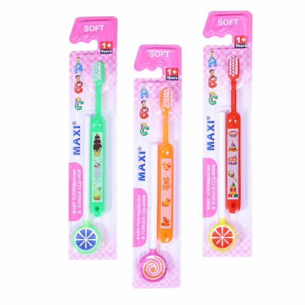 Maxi Abc Baby Toothbrush And Tongue Cleaner-Oral Hygiene Kit (Pack Of 3)
