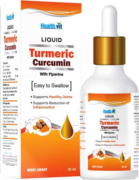 Healthvit Turmeric Extract 40Mg Curcumin (Curcuminoids 95% ) With Piperine Liquid Drops - 30Ml