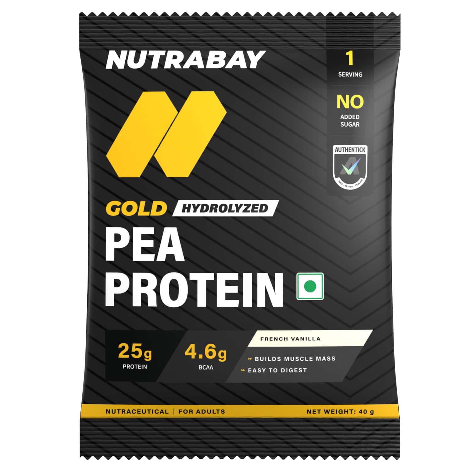 Nutrabay Gold Pea Protein Powder | 25g Protein | 4.6g Bcaa | 5g Fiber | French Vanilla - 40g