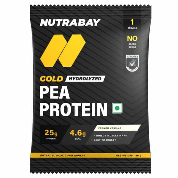 Nutrabay Gold Pea Protein Powder | 25G Protein | 4.6G Bcaa | 5G Fiber | French Vanilla - 40G