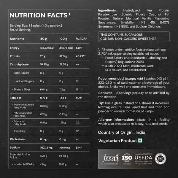 Nutrabay Gold Pea Protein Powder | 25G Protein | 4.6G Bcaa | 5G Fiber | French Vanilla - 40G