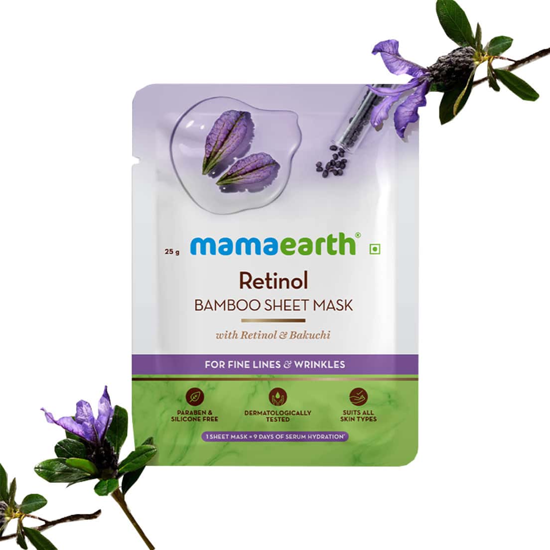 Mamaearth Retinol Bamboo Sheet Mask With Retinol & Bakuchi For Fine Lines & Wrinkles - 25 G