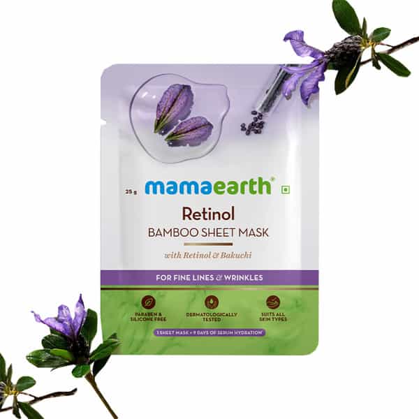 Mamaearth Retinol Bamboo Sheet Mask With Retinol & Bakuchi For Fine Lines & Wrinkles - 25 G