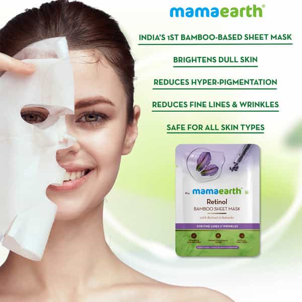 Mamaearth Retinol Bamboo Sheet Mask With Retinol & Bakuchi For Fine Lines & Wrinkles - 25 G