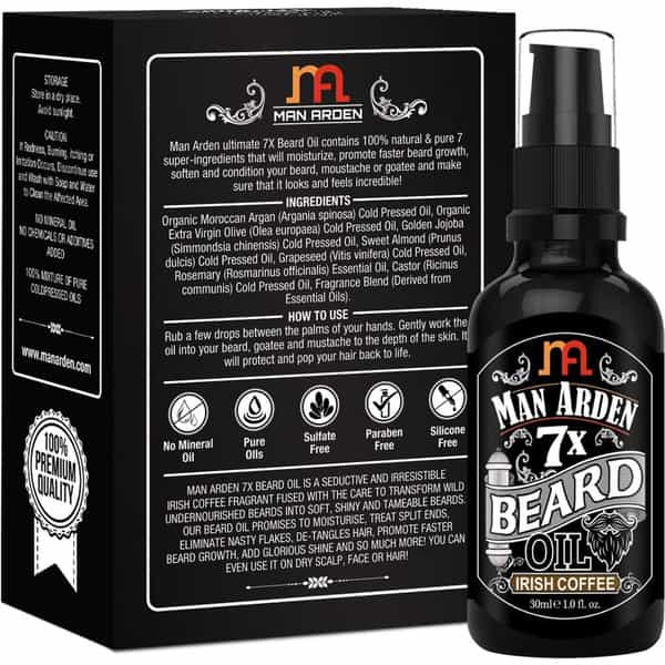 Man Arden 7X Beard Oil 30Ml (Irish Coffee) - 7 Premium Oils For Beard Growth And Nourishment