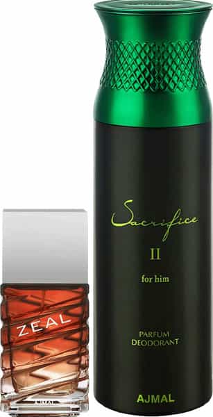 Ajmal Zeal Eau De Parfum 100Ml Perfume For Men And Sacrifice Ii For Him Deodorant 200Ml For Men