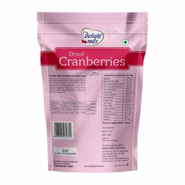 Delight Nuts Dried Cranberries - Premium Quality 200Gm