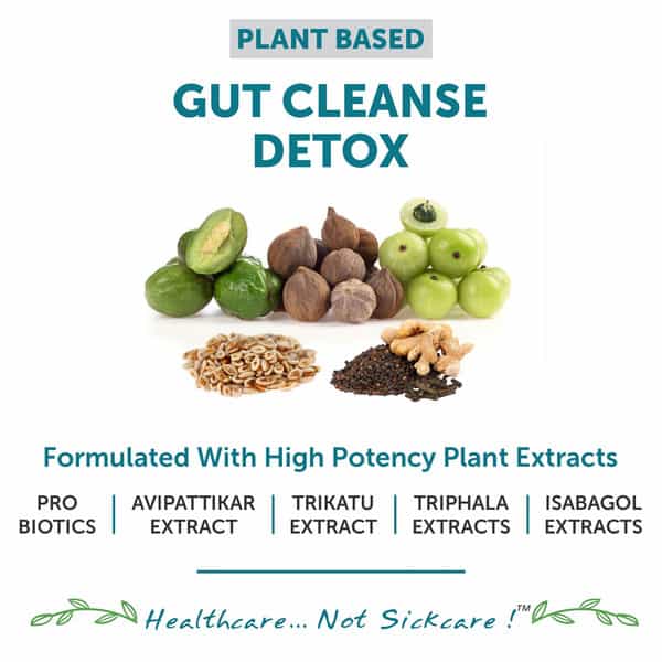 Bliss Welness Gut Detox For Stomach Cleanse, Acidity Removal Supplement|Men And Women-60 Veg Tablets