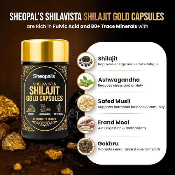 Sheopal's Shelavista Shilajit Gold Capsules With Ashwagandha & Safed Musli | 30 Capsules