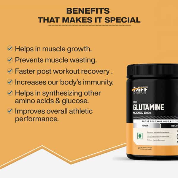 Myfitfuel Pure Glutamine (.44 Lbs) 100 Gm (Orange)| Amino Acid