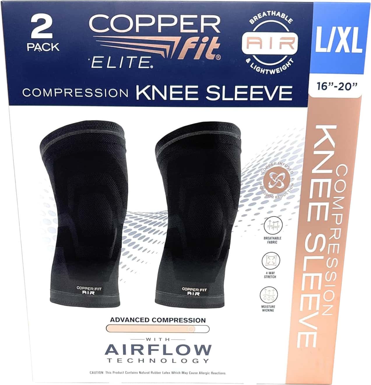 Copper Fit Elite Knee Sleeve Adults Copper Infused L 2 Count Pack Of 2