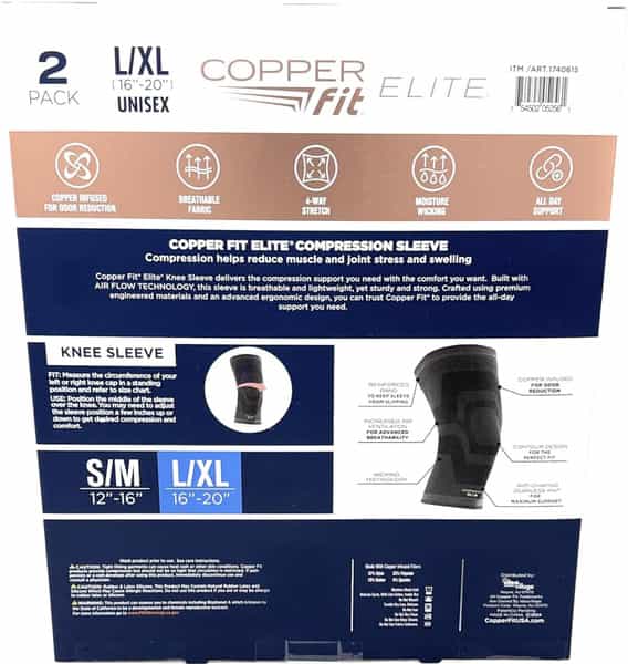 Copper Fit Elite Knee Sleeve Adults Copper Infused L 2 Count Pack Of 2