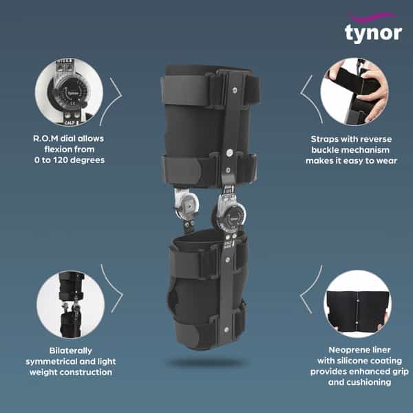 Tynor R.o.m. Knee Brace 22"/56Cm Black Universal Size 1 Unit