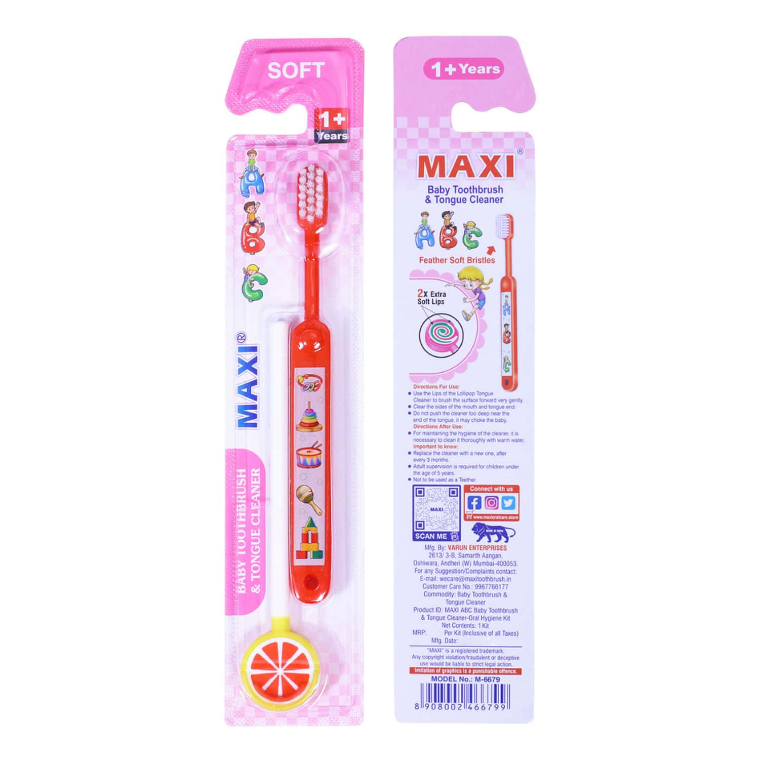 Maxi Abc Baby Toothbrush And Tongue Cleaner-Oral Hygiene Kit (Pack Of 12)