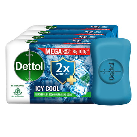 Dettol Icy Cool Bathing Soap Bar With 2x Menthol 100g Pack Of 4