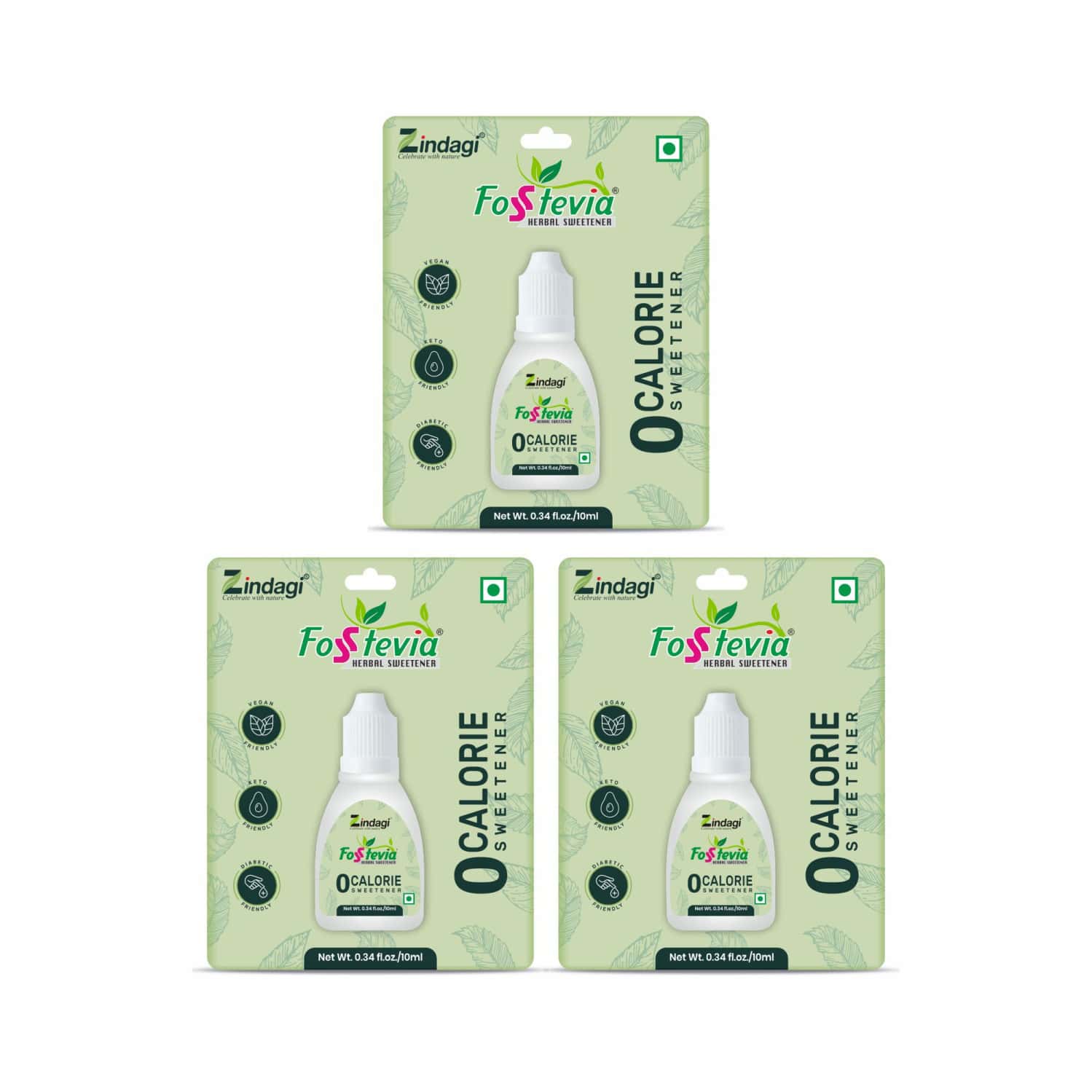 Zindagi Fosstevia Liquid |sugarfree Stevia Leaves Extract |natural Stevia Drops |10ml | Pack Of 3