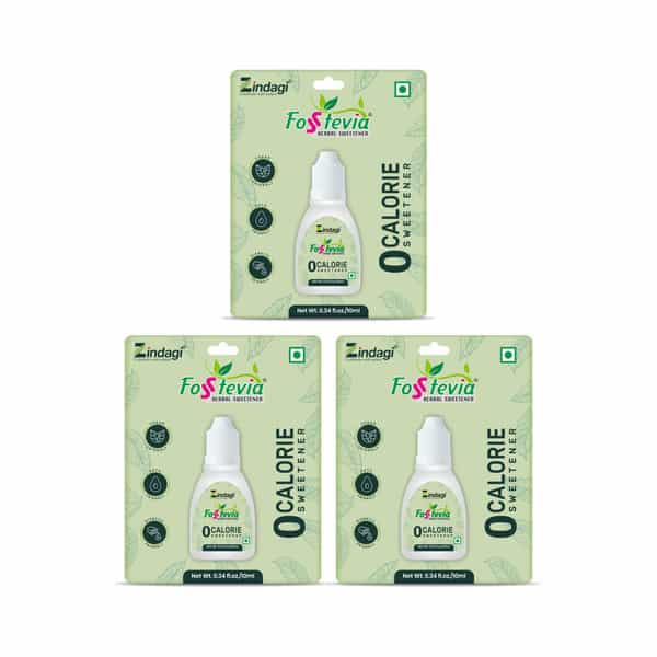 Zindagi Fosstevia Liquid |Sugarfree Stevia Leaves Extract |Natural Stevia Drops |10Ml | Pack Of 3