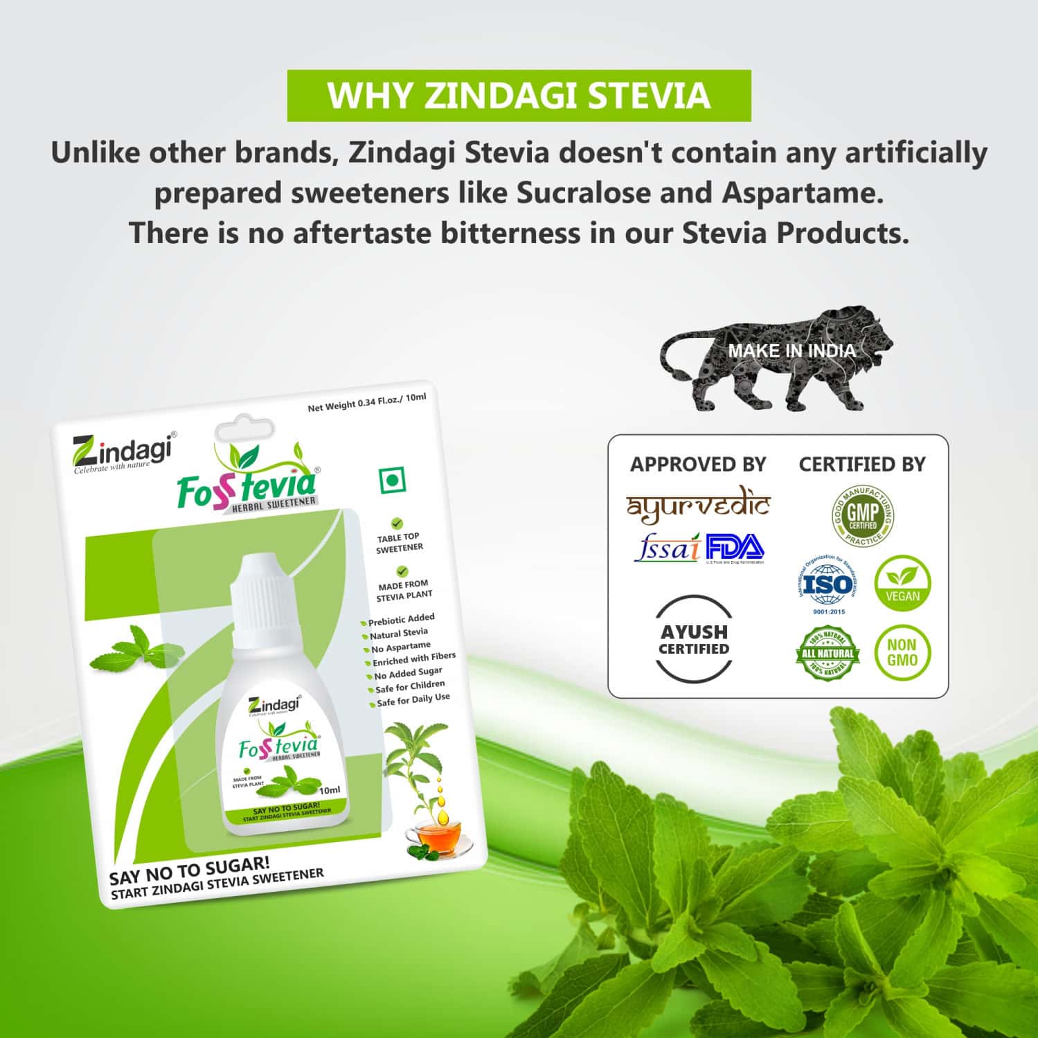 Buy ZINDAGI FOSSTEVIA LIQUID SUGARFREE STEVIA LEAVES EXTRACT NATURAL
