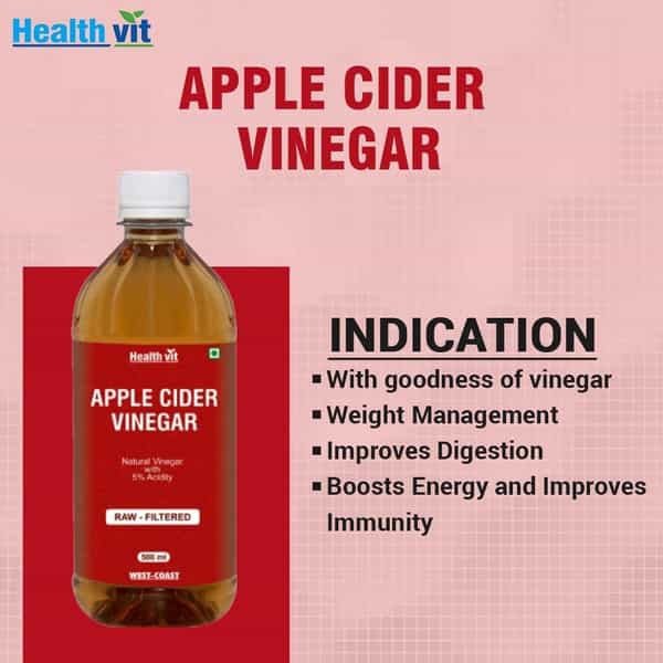 Healthvit Natural Apple Cider Vinegar With Mother Vinegar Raw Filtered -500Ml