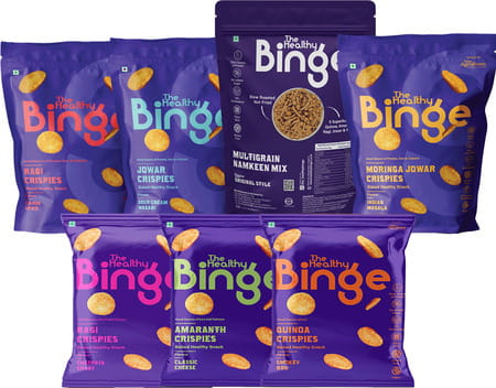The Healthy Binge | Baked Chips |Assorted Pack Mulitigrain Snacks | 0% Cholesterol | Pack Of 7