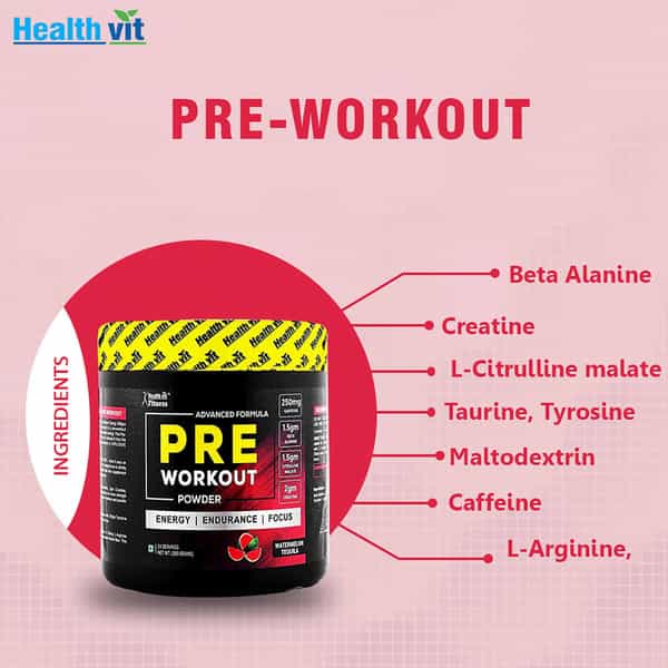 Healthvit Fitness Pre-Workout Explosive Energy 300Gm Powder (Watermelon Tequila Flavour)