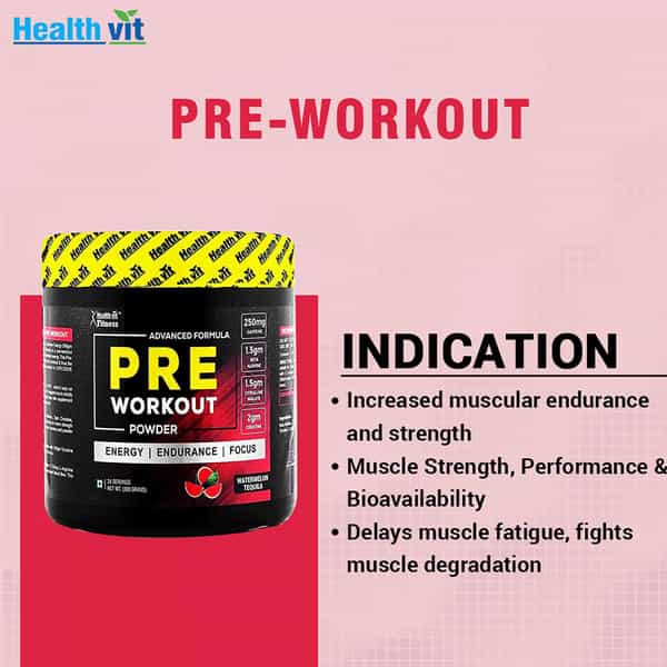 Healthvit Fitness Pre-Workout Explosive Energy 300Gm Powder (Watermelon Tequila Flavour)