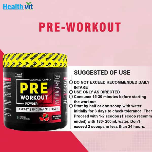 Healthvit Fitness Pre-Workout Explosive Energy 300Gm Powder (Watermelon Tequila Flavour)