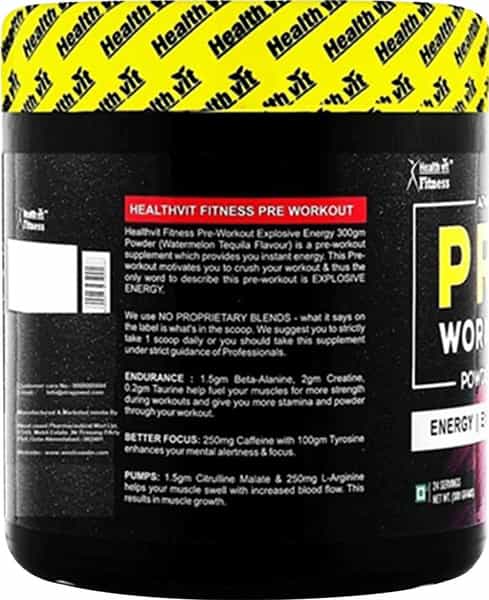 Healthvit Fitness Pre-Workout Explosive Energy 300Gm Powder (Watermelon Tequila Flavour)