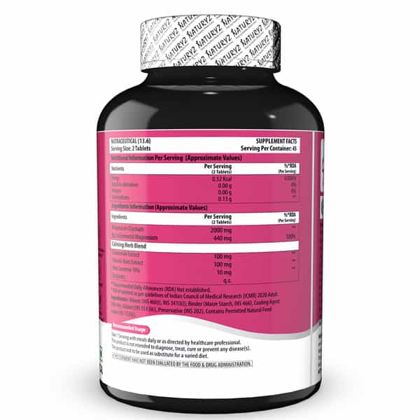 Naturyz Triple Strength Magnesium Glycinate 2000Mg With Calming Herbs - 90 Tablets