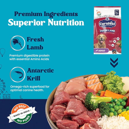 Carniwel Fresh Lamb Adult Dry Dog Food 3 Kg | Natural Ingredients Large Dog