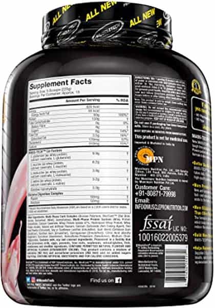 Muscletech Strawberry Mass Gainer Whey Protein Powder + Creatine - 3000 Gm