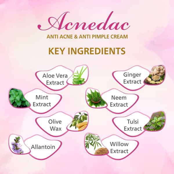 Acnedac Antiacne & Antipimple Cream 25 Gm | Herbs & Zinc Pca | No Paraben (Pack Of 4)