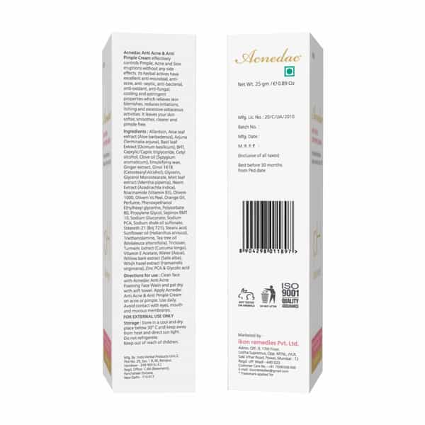 Acnedac Antiacne & Antipimple Cream 25 Gm | Herbs & Zinc Pca | No Paraben (Pack Of 4)